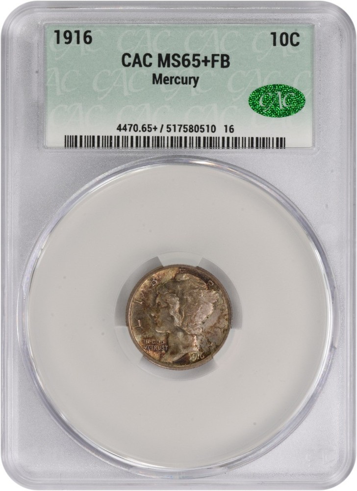 1916 Mercury Silver Dime MS65+FB CACG