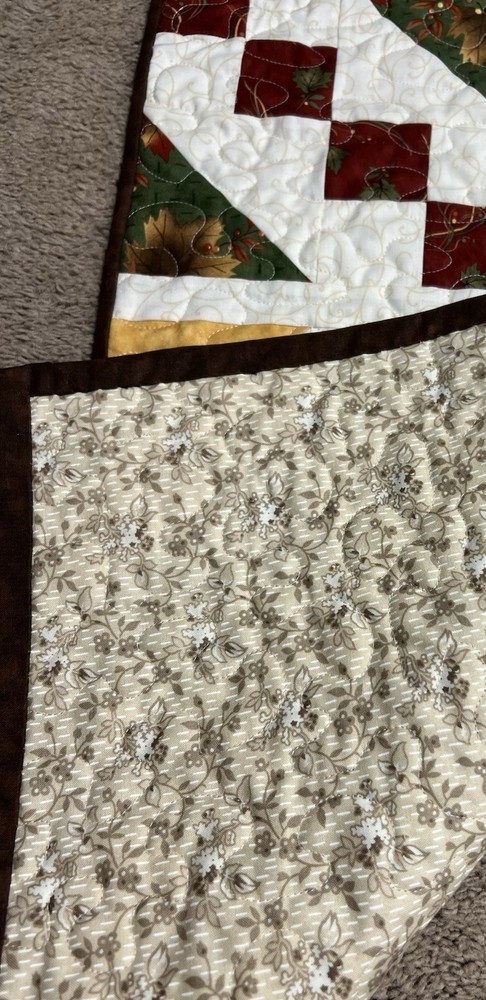 Handmade Quilted Table Runner ~16 1/2" x 52" ~ Rust,Green,Yellow,Brown