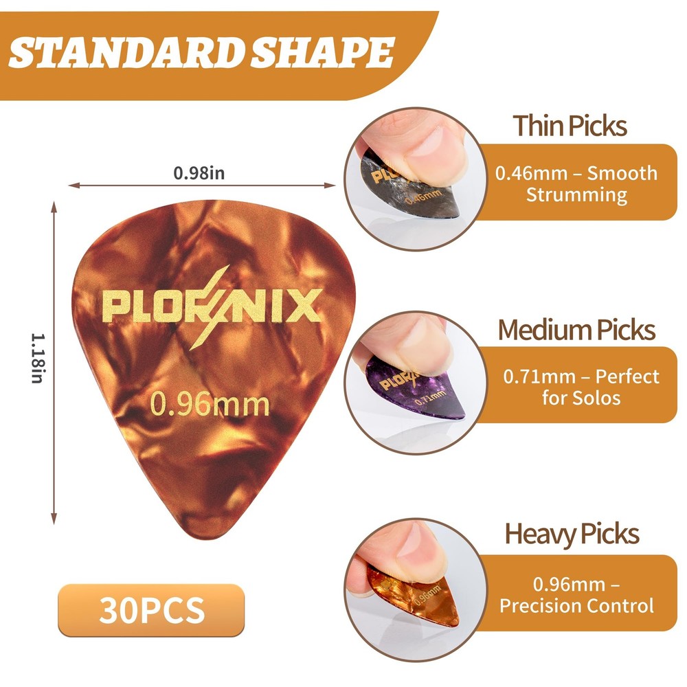 Plornix 30 pack Celluloid Guitar Picks - 3 Different 3 Size, Multicolor