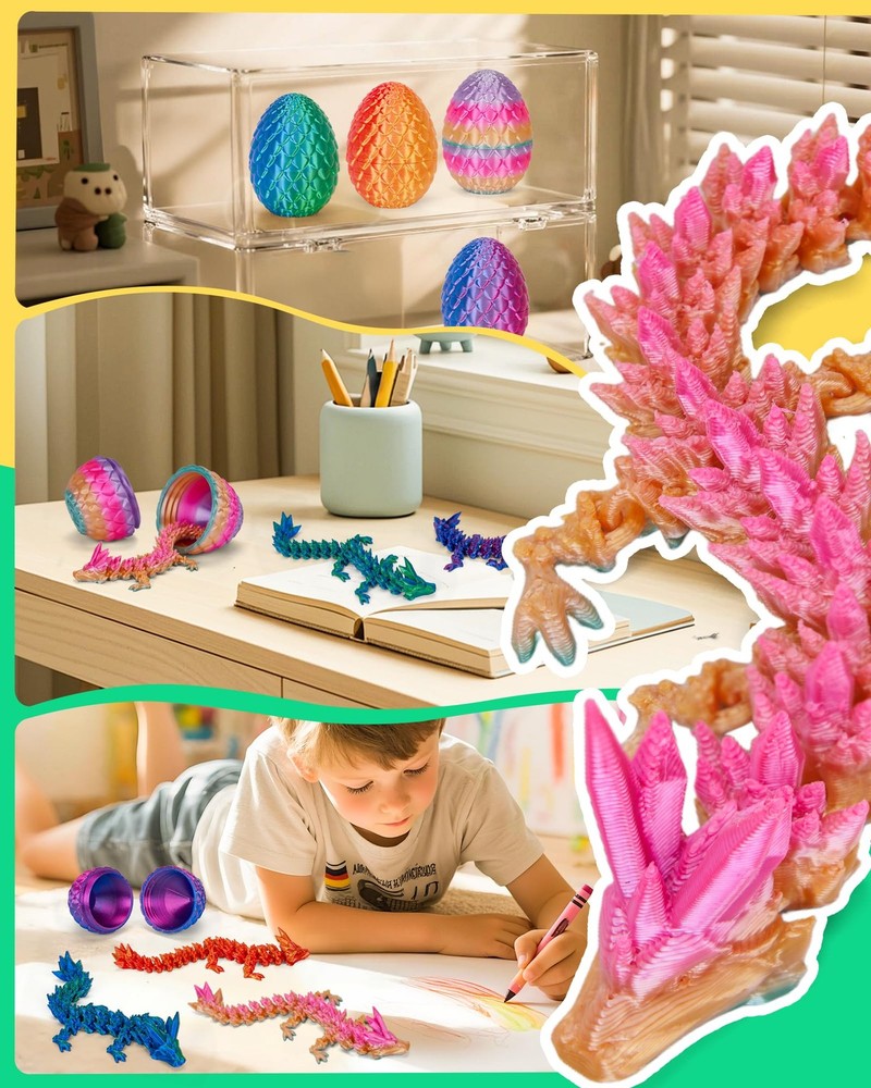 TBOLINE 4PCS 3D Printed Dragon Egg, Easter Basket Small, 4-piece Set-c