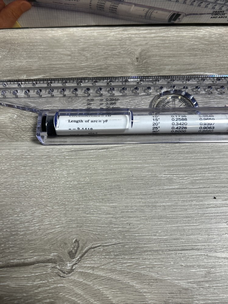 Vintage Rolling Ruler Compass Protractor T-Square Original Box Opened