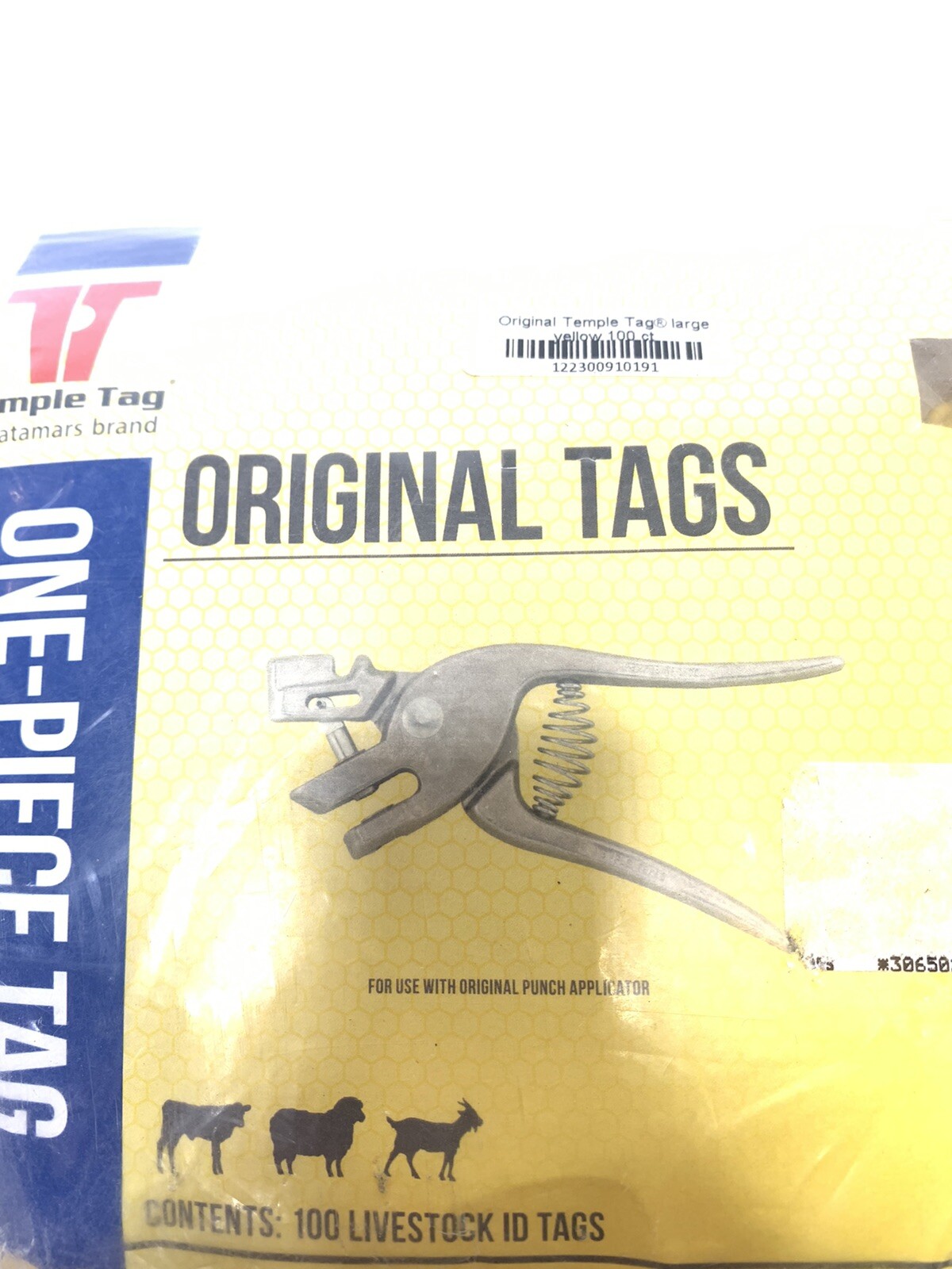 100, Original Temple One-piece Blank Yellow Livestock Cow, Large ID Tags