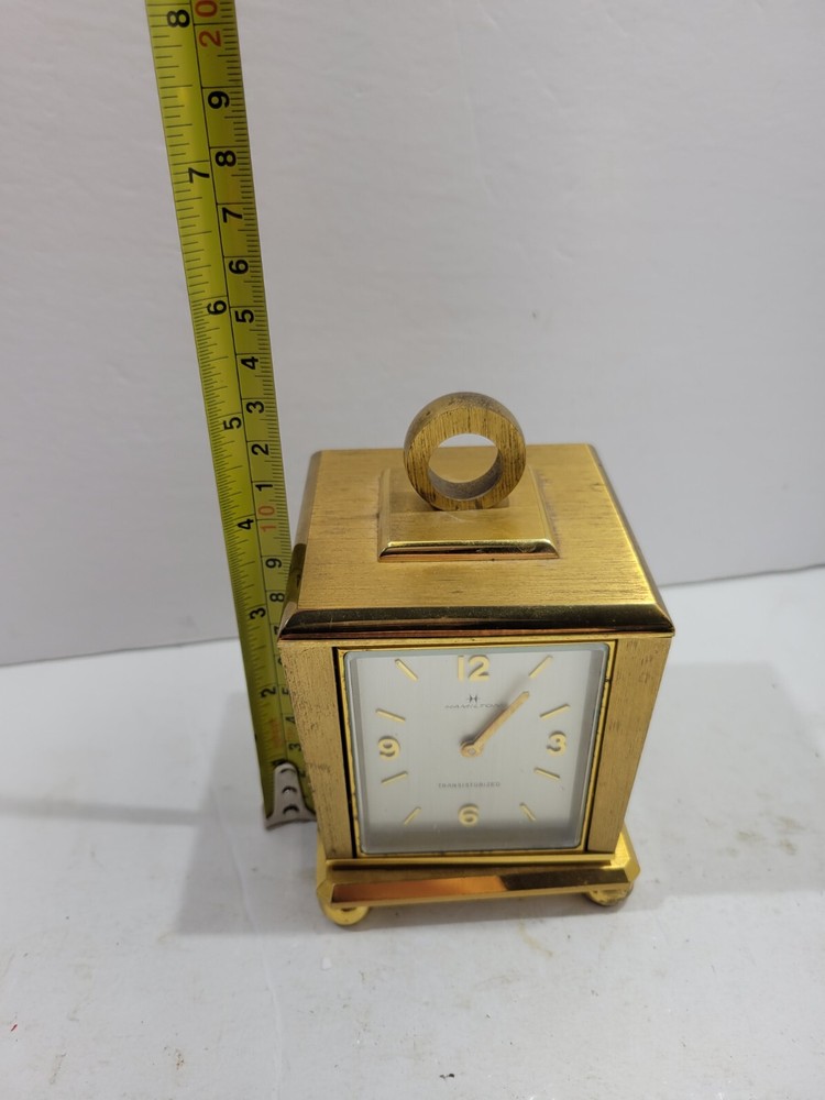Hamilton Transistorized Weather Stations Desk Square Shaped Analog Clock - Gold