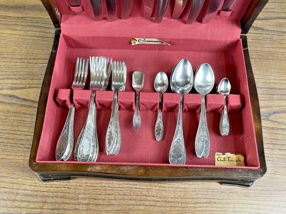 Antique Russian Soviet Era Silverplate flatware MHU in case 58 pc