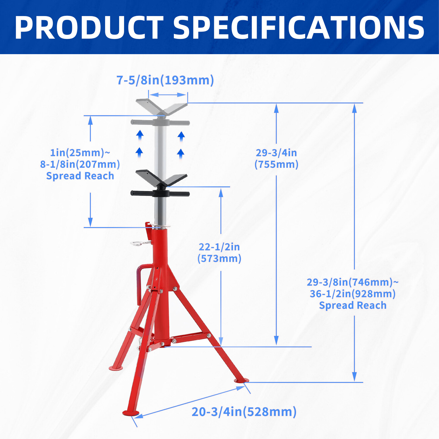 28"-52" Height 2500LB Steel Red V-Head Pipe Stand Folding Tripod Jack