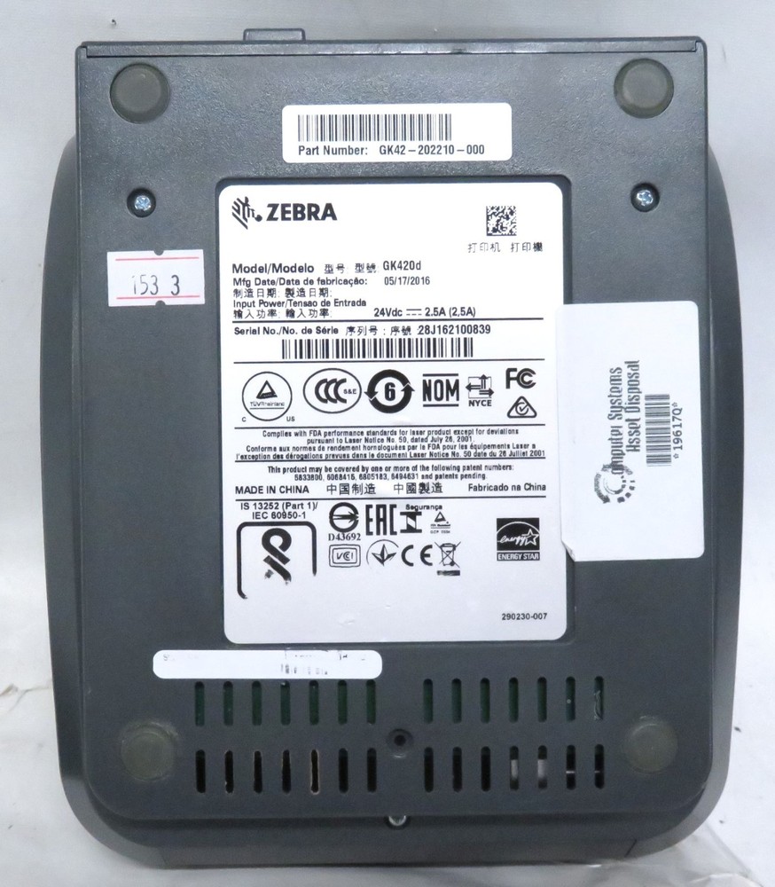Zebra GK420d Label Printer * Tested Working * USB Ethernet