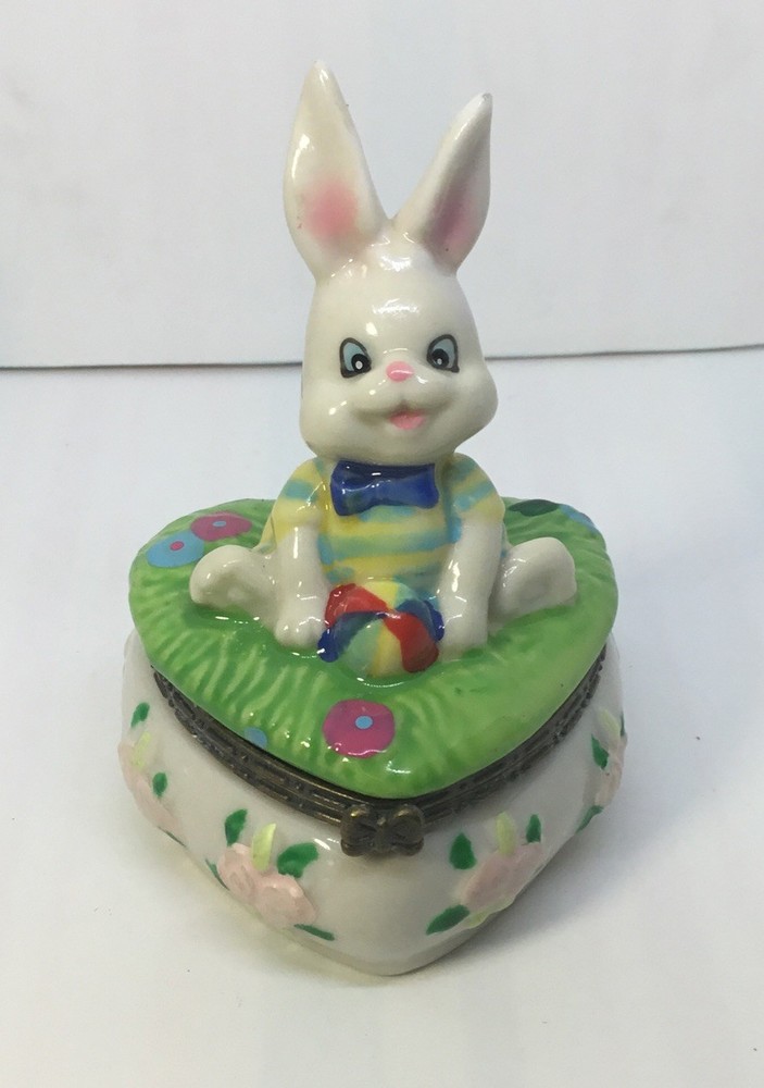 Easter Heart Shaped Bunny Trinket Box