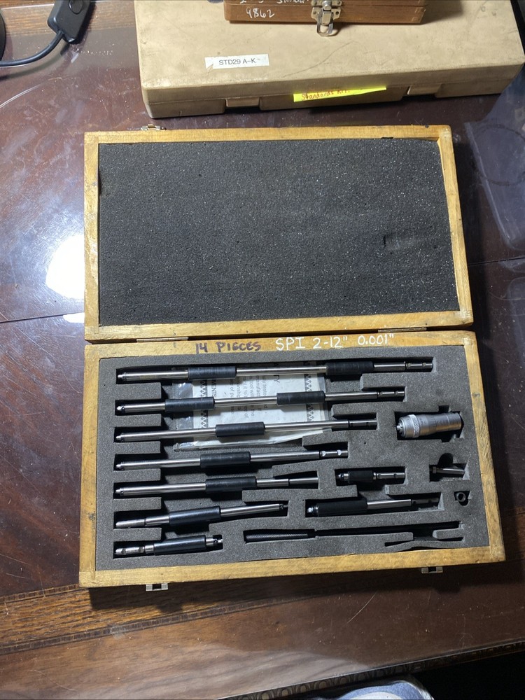SPI Interchangeable Rod Inside Micrometer 2-12” 12-372-9 Complete