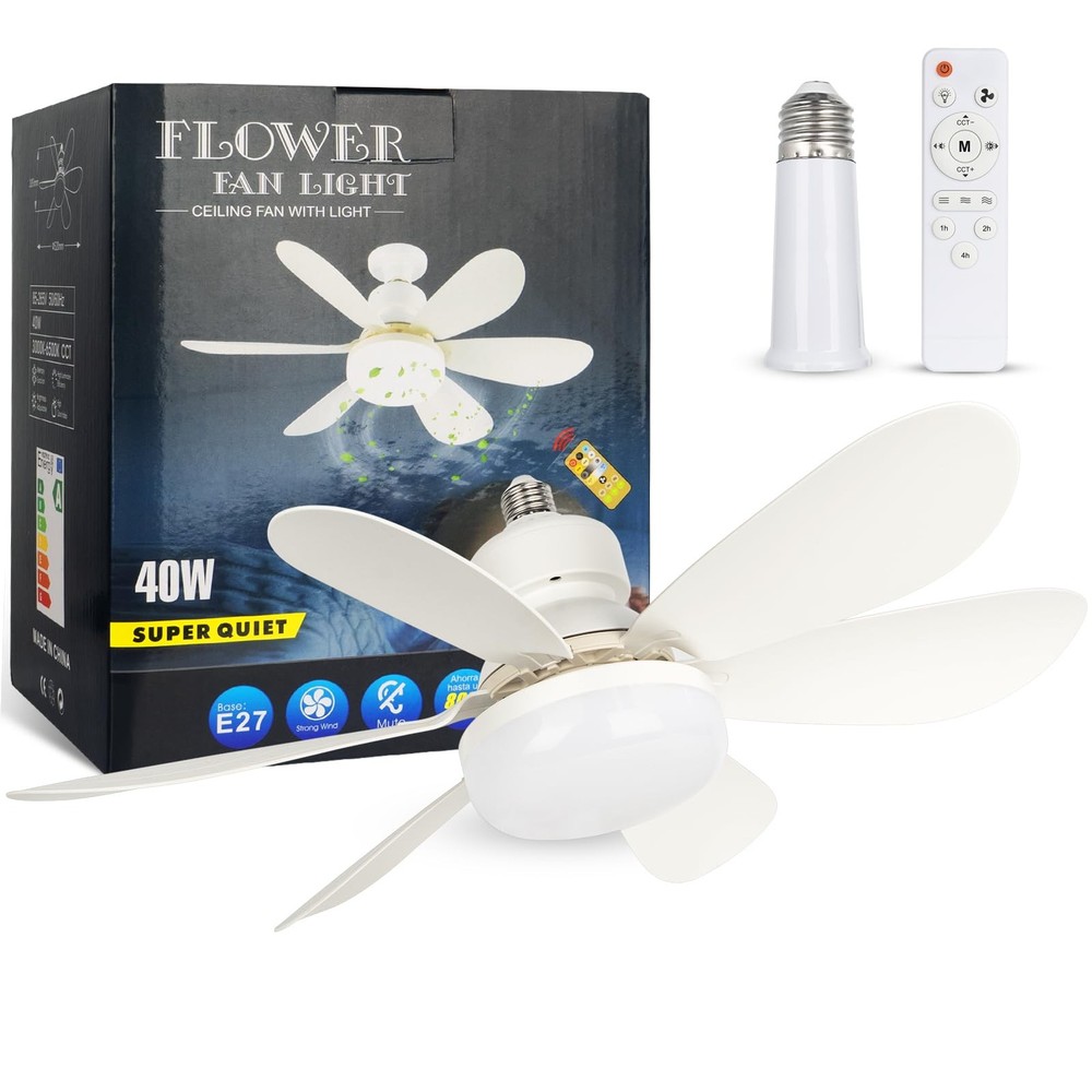 Dimmable Socket Fan Light, 20.5IN Remote Control Combo for Garage, Kitchen, Room