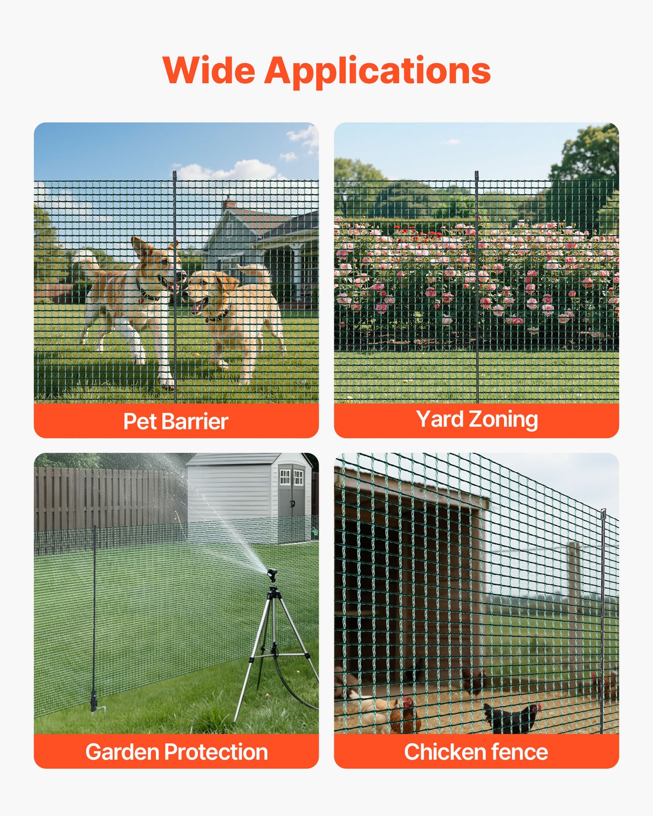 VEVOR Non Electric Fence with Posts 3' x 98.4' Plastic Safety Mesh Fence Netting