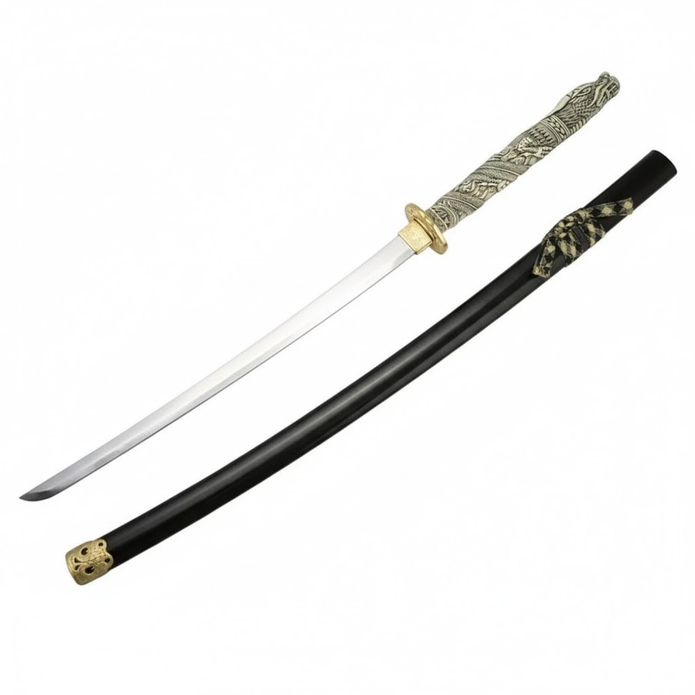 43" Dragon Handle Samurai Sword Decorative Katana Black Lacquer Scabbard Display
