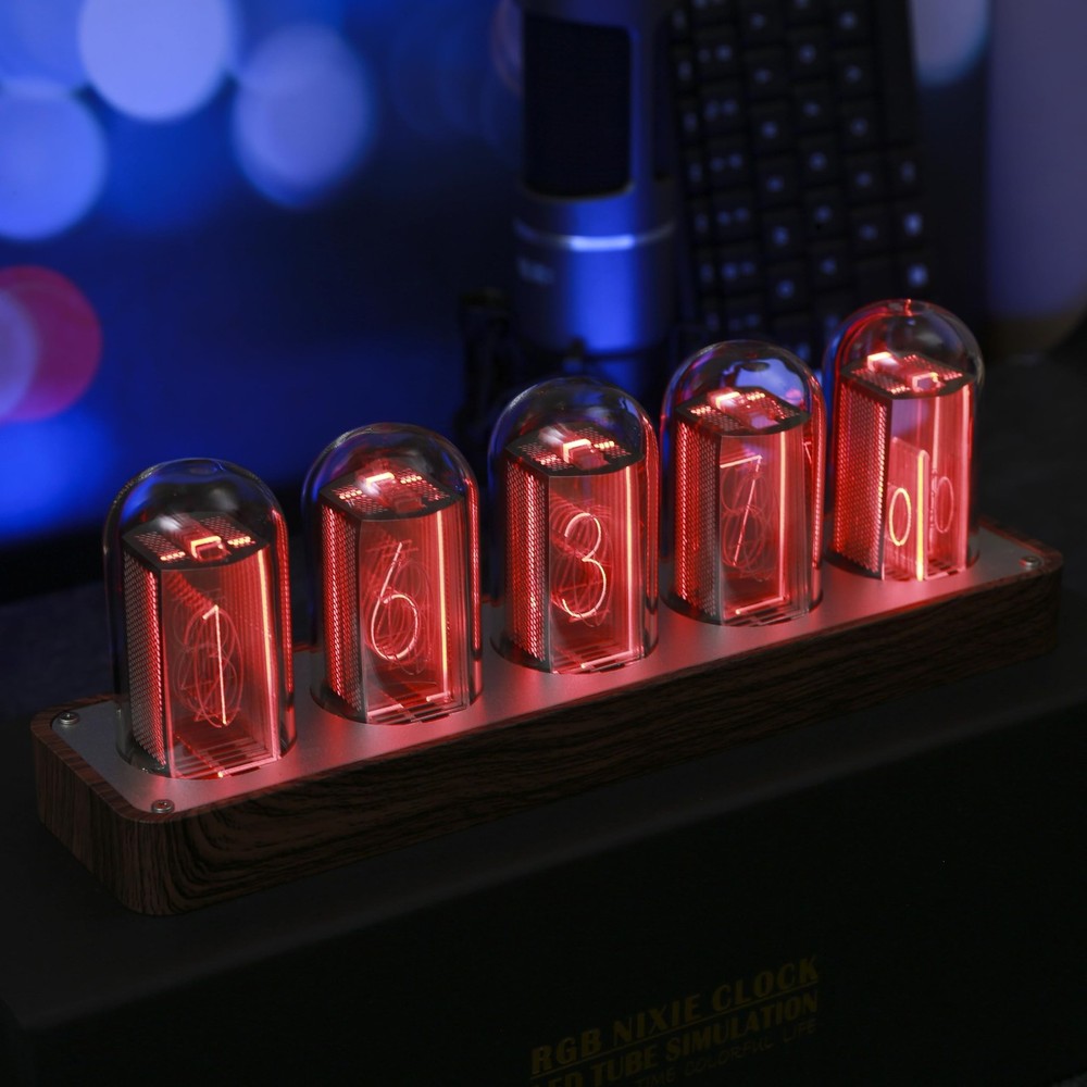 ClocTeck Nixie Tube Clock Walnut Digital Clock, Support Wi-Fi Time SYNC, Alar...