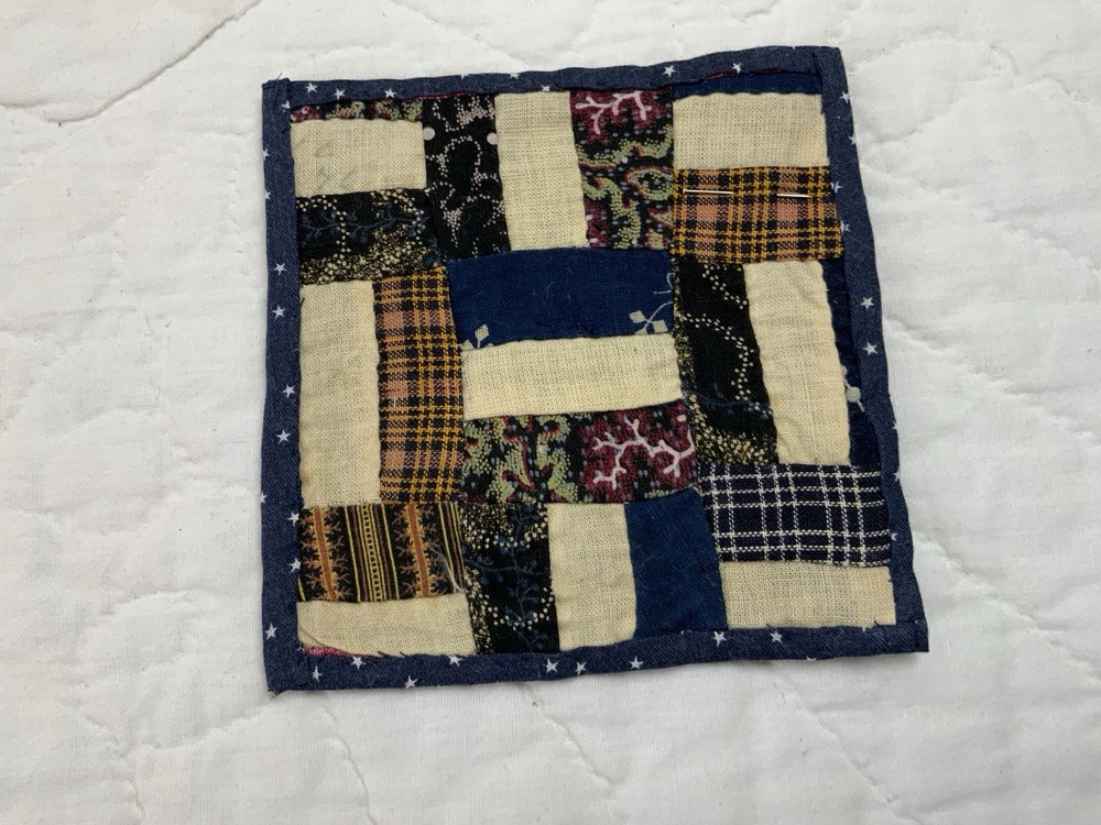 Antique Patchwork Quilt Table Topper, Rectangles, Early Calicos, Small
