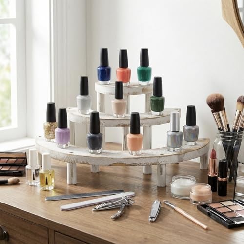 3 Tier Wooden Display Riser Stand, Cupcake Stand & Perfume Whitewashed