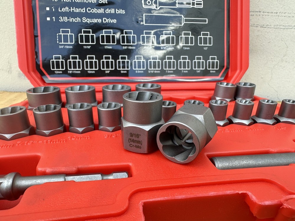 27pc 3/8” Dr. Impact Bolt Nut Extractor Twist Socket & Screw Removal Bits Tools