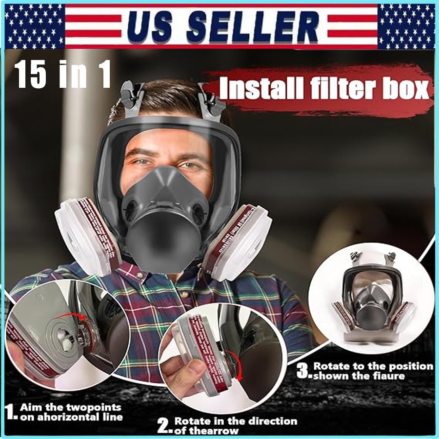 Professional Full Face Respirator Mask With Safety Goggles 15-in-1