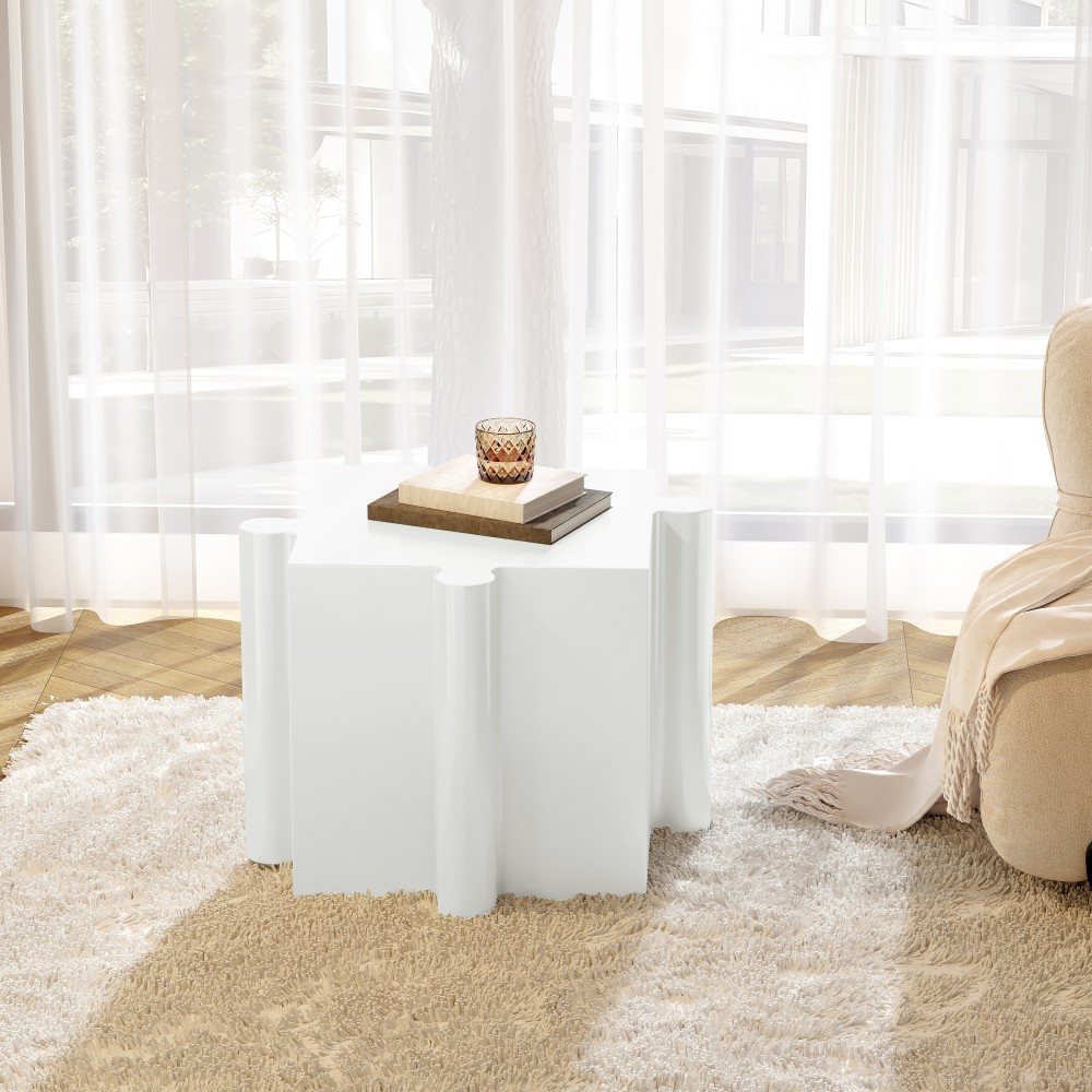 White Modular Puzzle Side Table w/ Convex Edge for Indoor & Outdoor