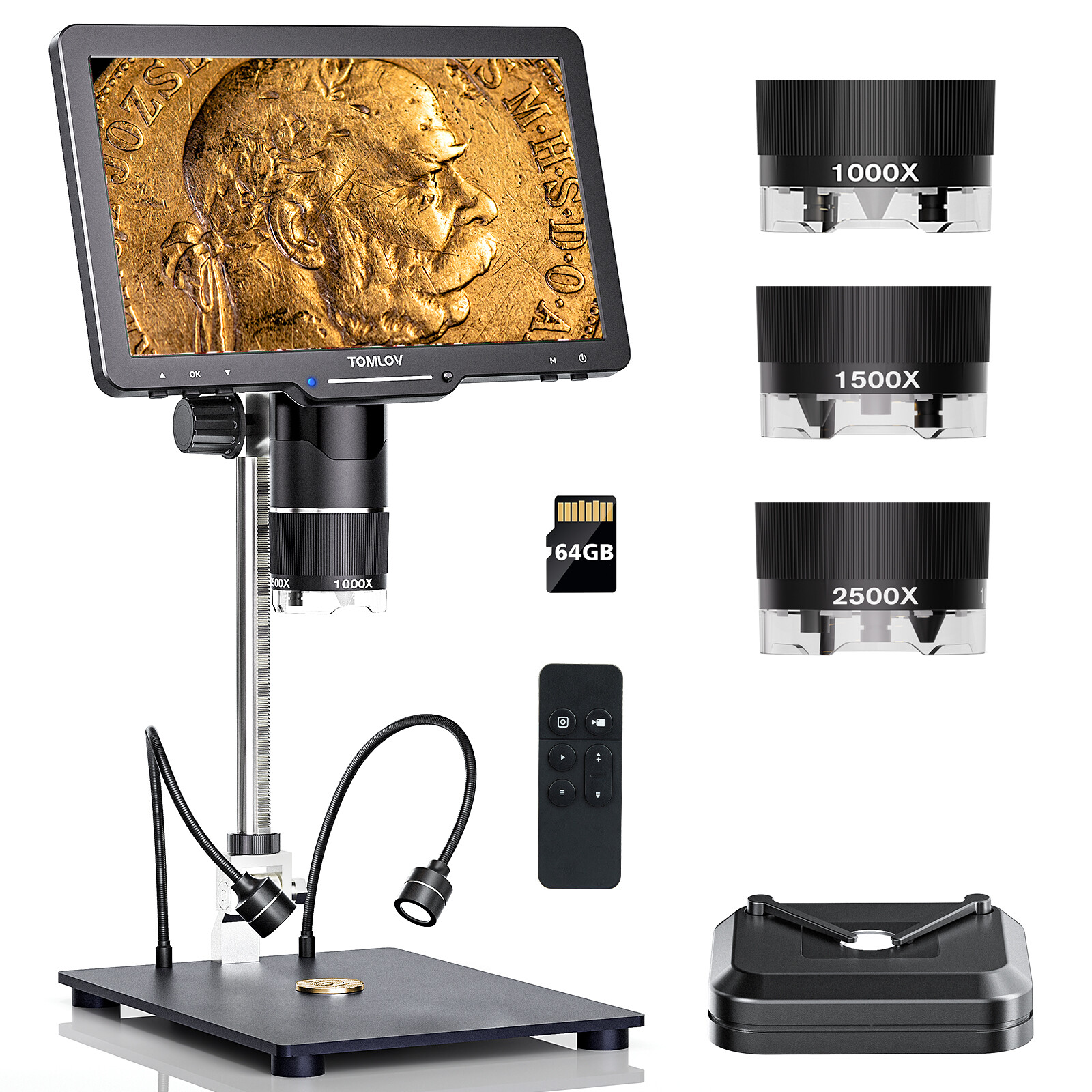 TOMLOV TriL110 Digital Microscope 2500X Coin Microscope Entire Coins Magnifier