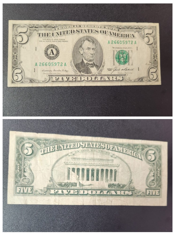 1985 5 dollar bill Miscut ERROR