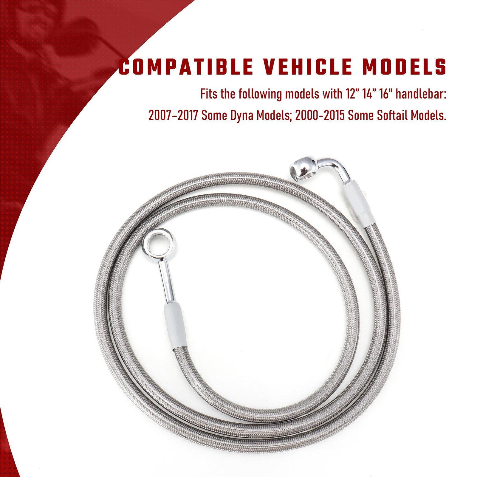 Harley Handlebar 48" Front Brake Line for Dyna 2007-2017 Softail 2000-2015 N/ABS