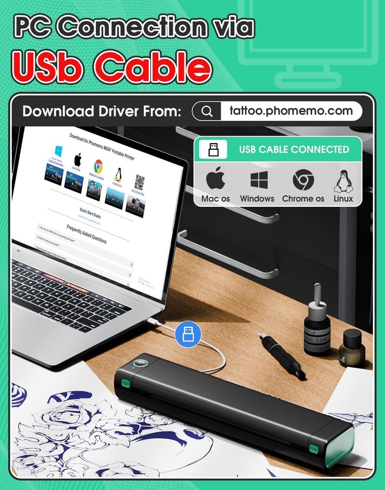 Rechargeable Bluetooth Tattoo Stencil Printer