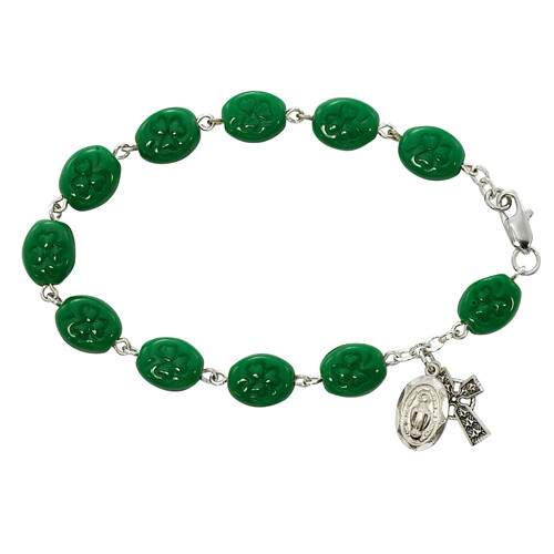 GREEN SHAMROCK CROSS BRACELET