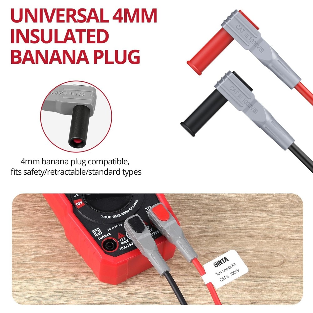 28PCS Silicone Multimeter Leads Kit with Replaceable Gold-Plated Test Probes ...