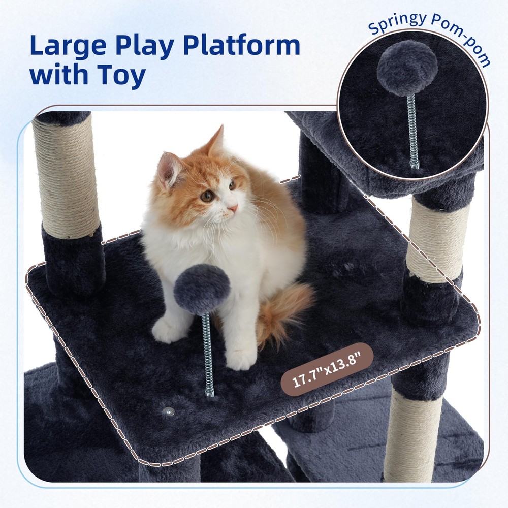 Indoor Cat Tree Tower with 7 Scratching Posts, Multi-Level Condo Play Area