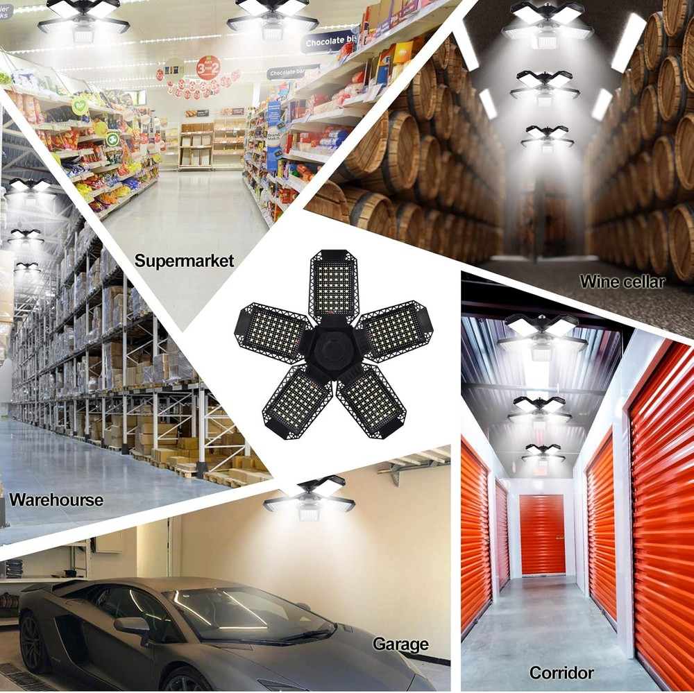 2 Pack LED Garage Lights, 120W Deformable Ceiling 2 PACK, Black