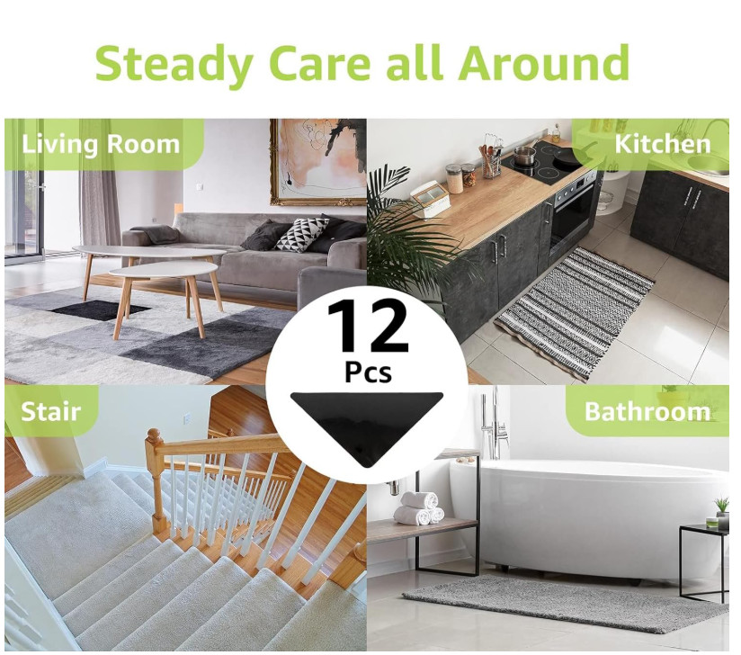 Rabenda 12 Pcs Grippers for Rugs, Non Slip Rug Pads for Hardwood Floors - NEW