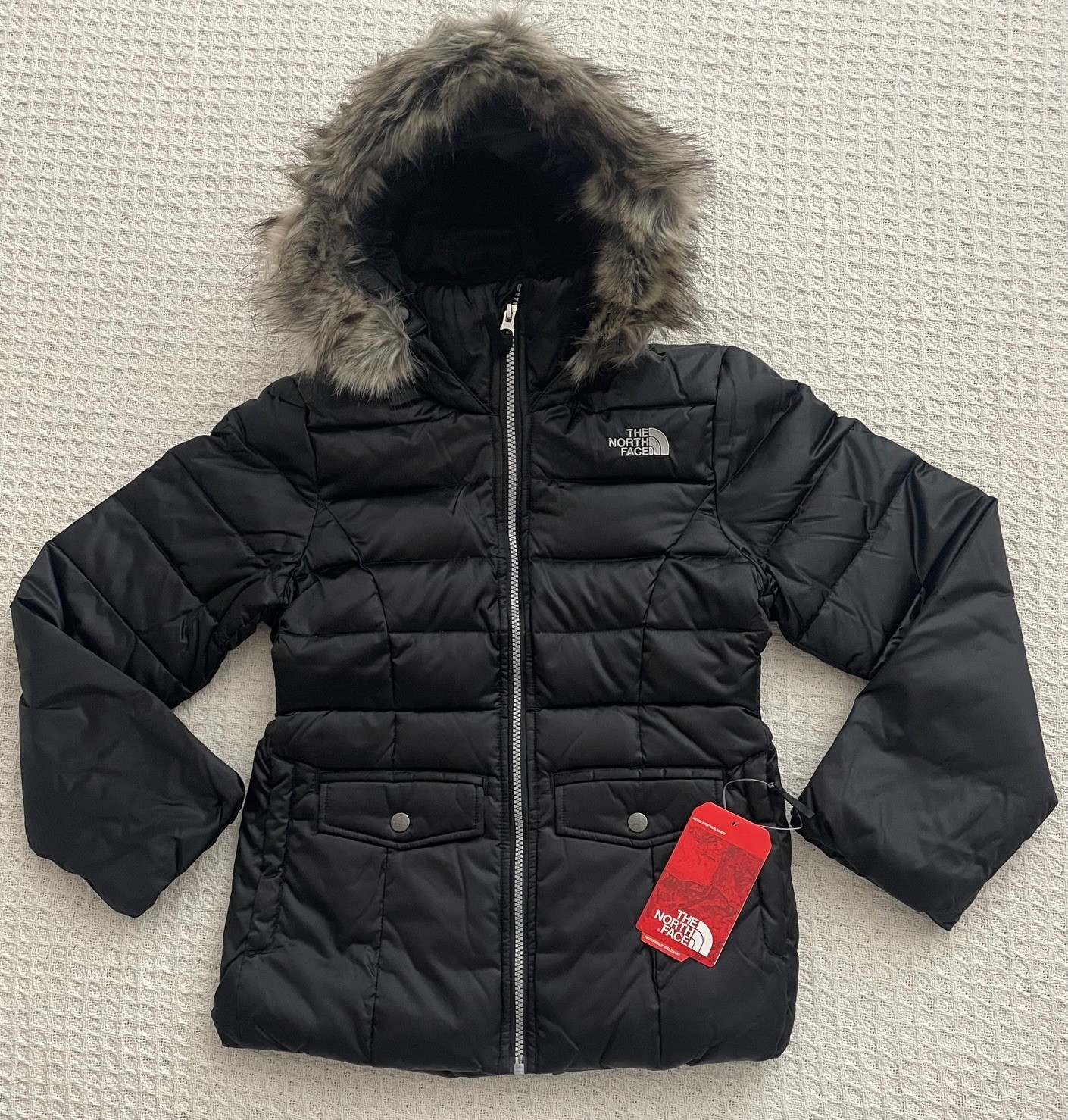 The North Face Girl Gotham 2.0 Goose Down Puffer Jacket Hoodie Fur Black M 10/12