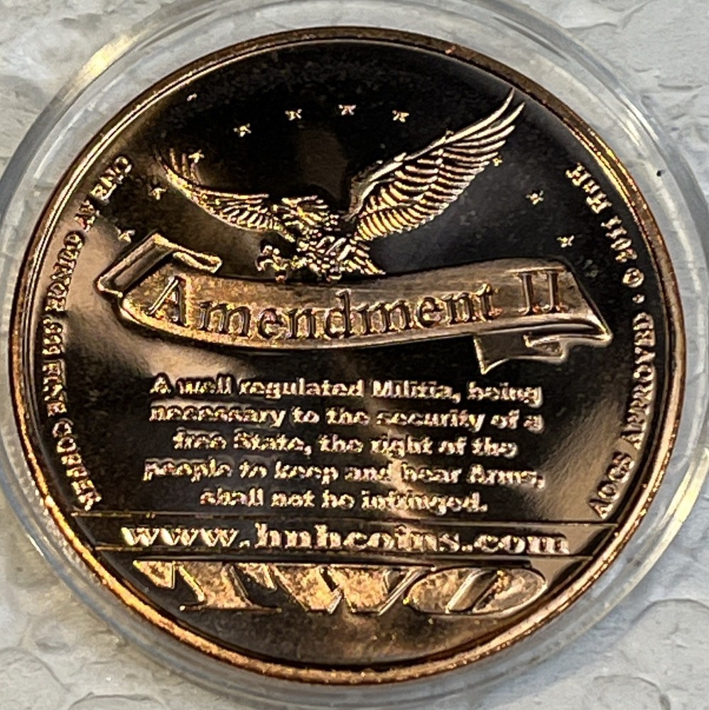 Second 2nd Amendment 1 Ounce 0.999 Copper Round 1789 - 2013