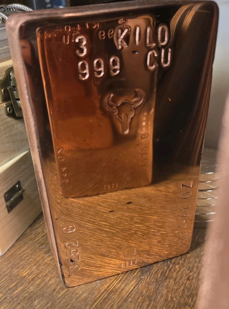 3 Kilo Hand Poured Solid Copper Bullion Bar .999 Pure Fine Copper 3 Kg Ingot