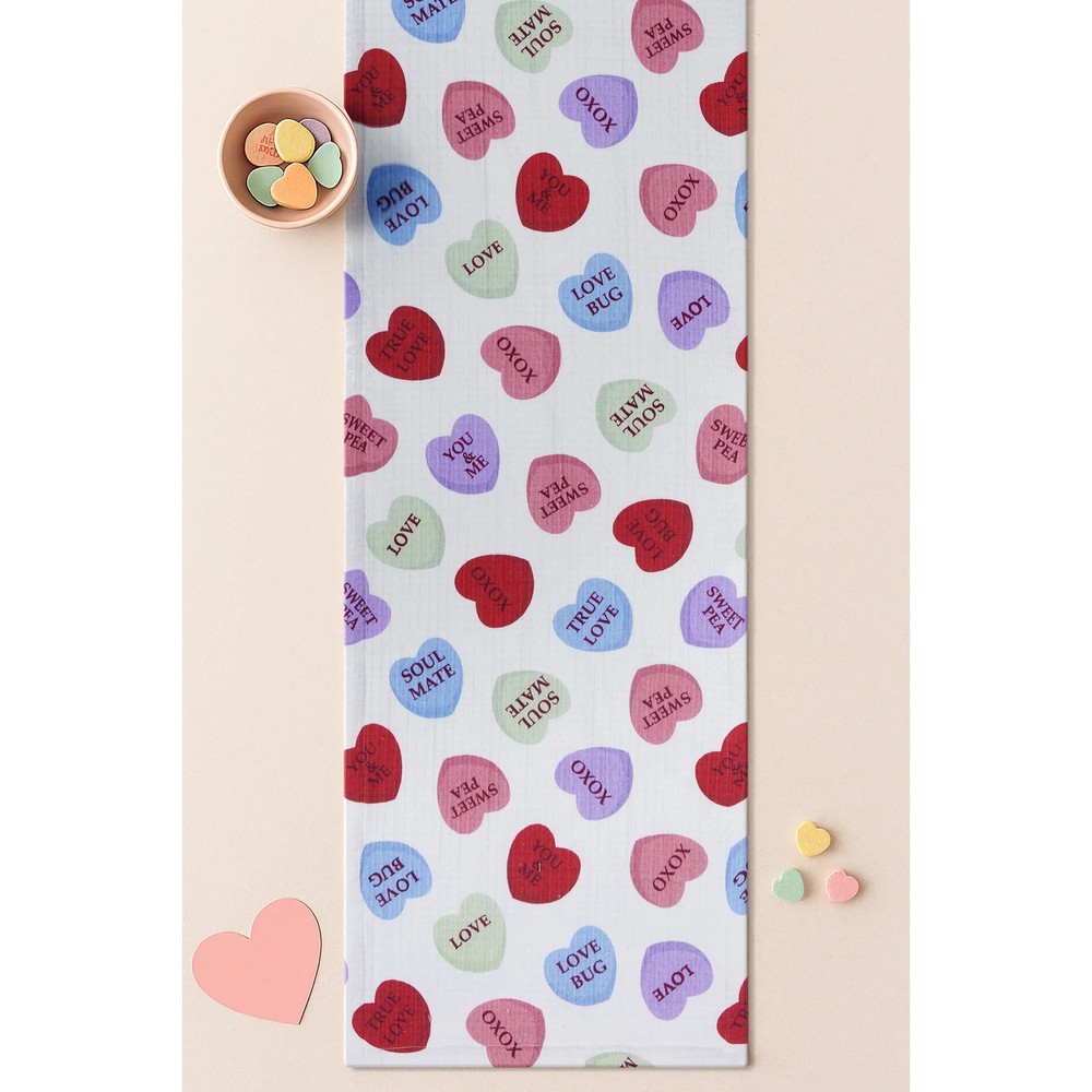 Conversation Hearts Table Runner Cotton