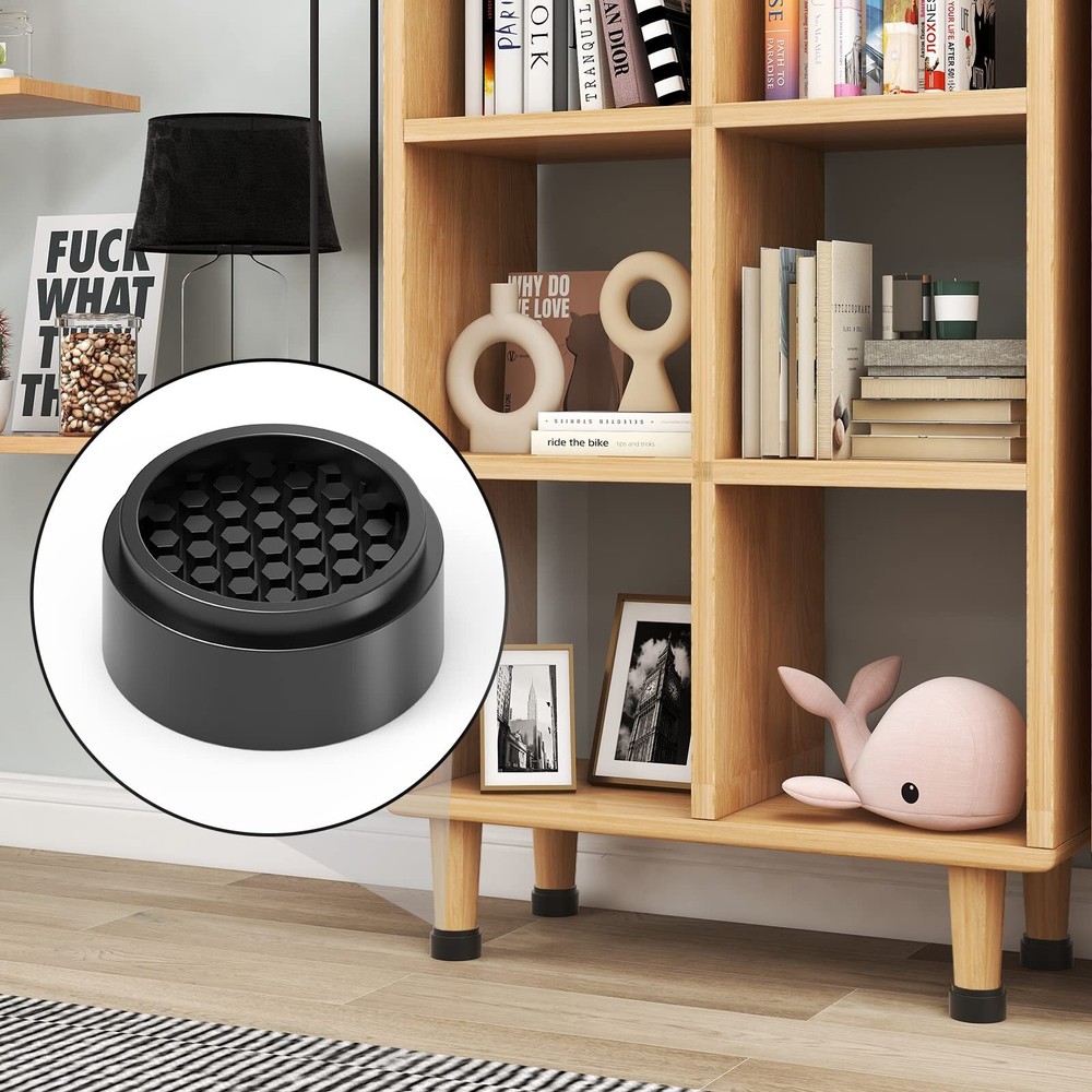 Adjustable 1-3 Inch Bed Risers Anti-Slip Rubber Stackable 4 Pack Round Black
