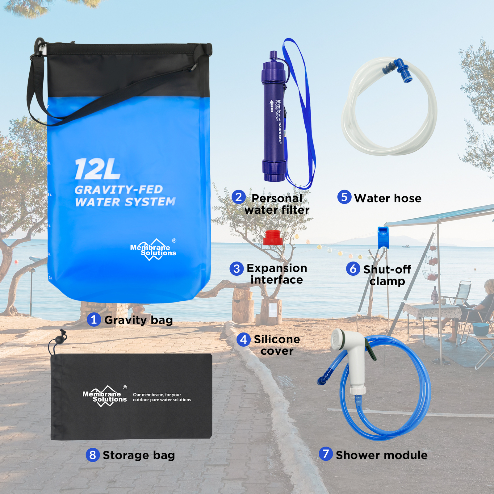 Water Filter Straw 3L/1Gal/6L/12L Gravity-Fed Water Bag for Backpacking Survival