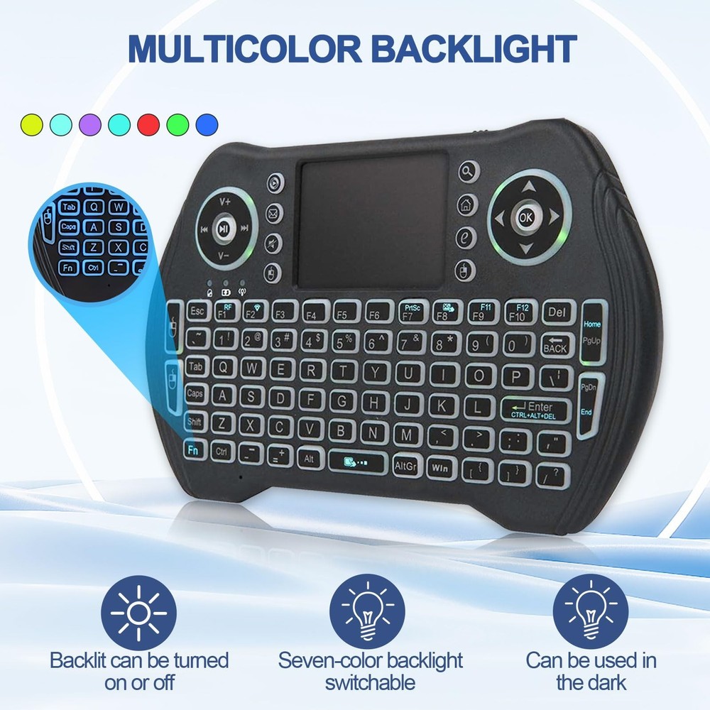 Backlit Mini Wireless Keyboard with Touchpad Mouse Combo Remote Control with ...