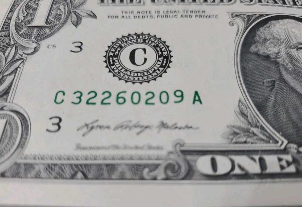2021 $1 Dollar Bill Error  Misaligned Offset Print C32260209A FW