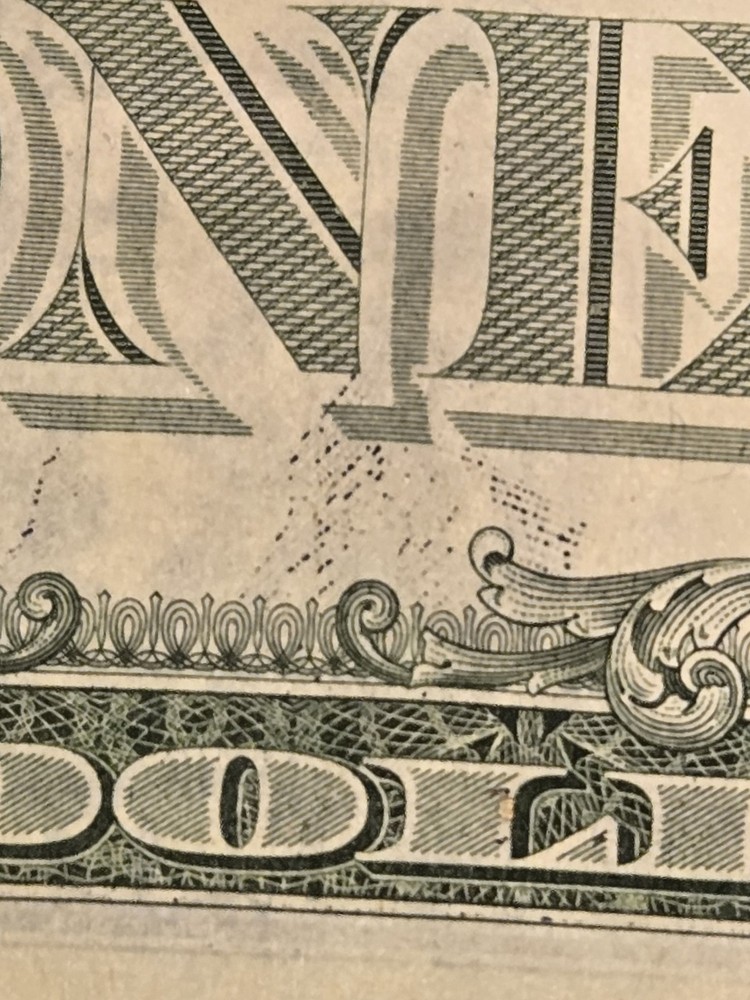 2021 wet Ink Transfer Error 1 Dollar US Bill Note