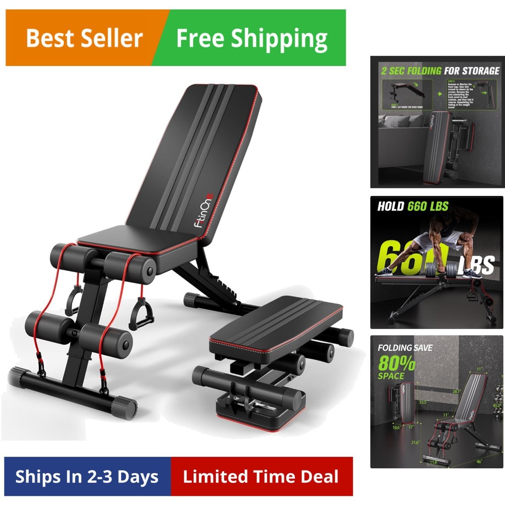 Adjustable Folding Weight Bench for Home Gym, 660 lbs Capacity Multi-Function...