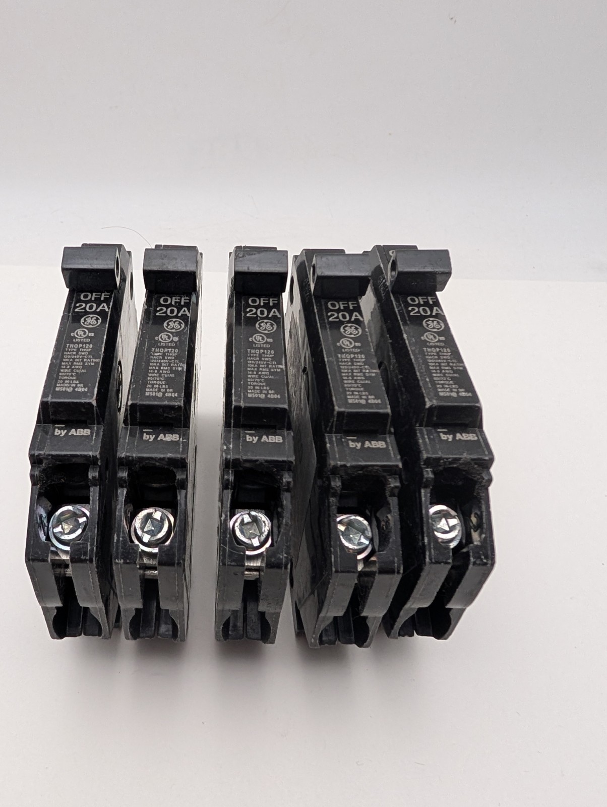 LOT OF 5 GE Thin Series Circuit Breaker 1-pole 20-Amp THQP120 (Storage Wear)