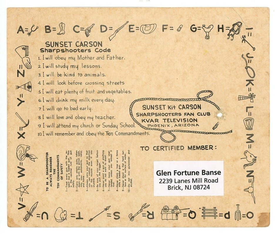 SUNSET CARSON, DOTTIE MAE signed certificate WESTERNS