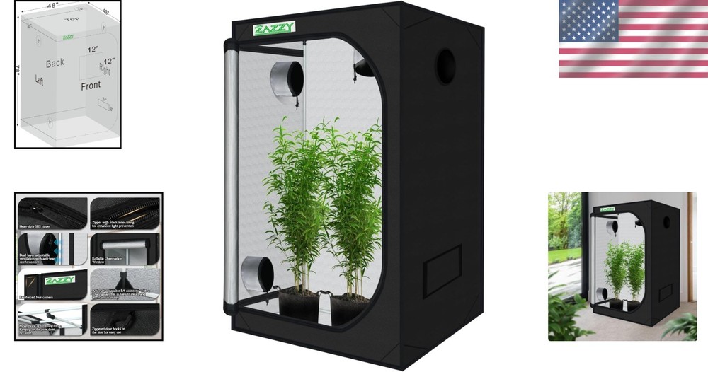 Efficient Hydroponic Growing Tent 48"x48"x78" - Double Stitched & Adjustable