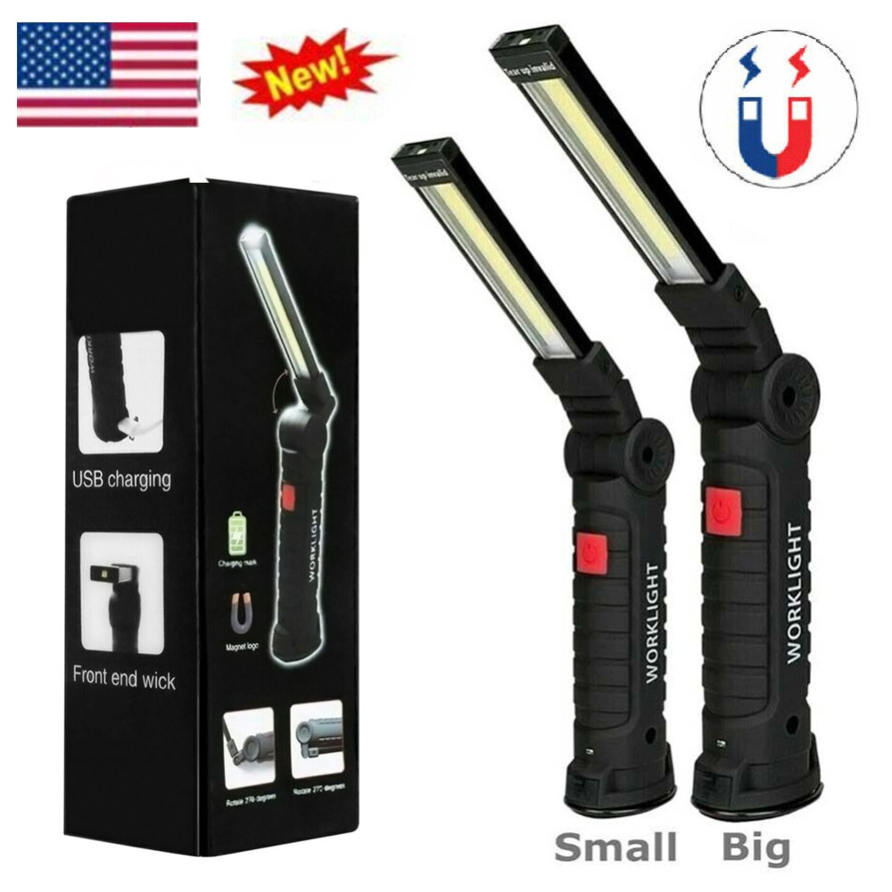 1-4 Pack Magnetic Base LED COB Work Light Rechargeable Mechanic Torch Flashlight
