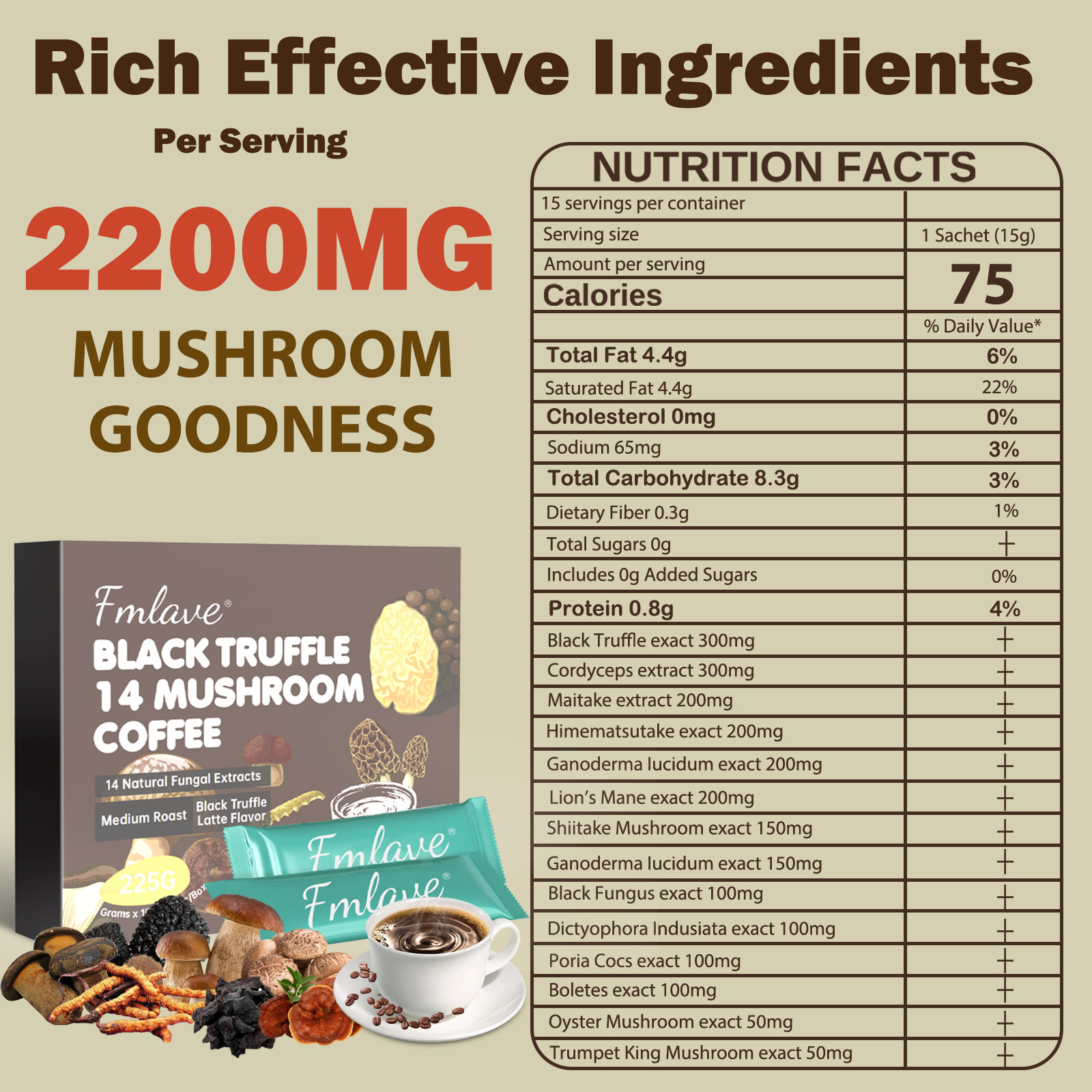 2 pack 14 Mushroom Coffee Organic Instant Coffee Brain & Energy Boost 30 sachets
