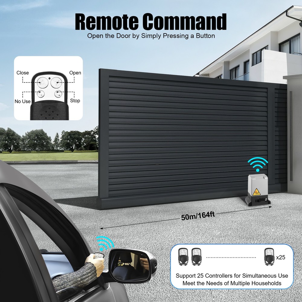 Automatic Sliding Gate Opener Rack Driven with 2 Remotes & Complete Kit 4400LBS