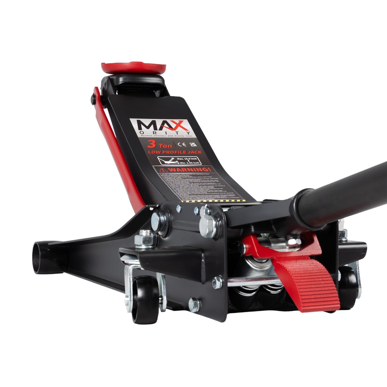 3-Ton Low Profile Hydraulic Floor Jack with Dual-Pump and Foot Pedal, Red