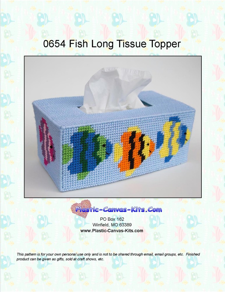Tropical Fish Long Style Tissue Box Topper-Plastic Canvas Pattern or Kit