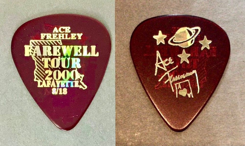 KISS Ace Frehley Farewell gold prism on st red guitar pick - Lafayette, LA 8/18