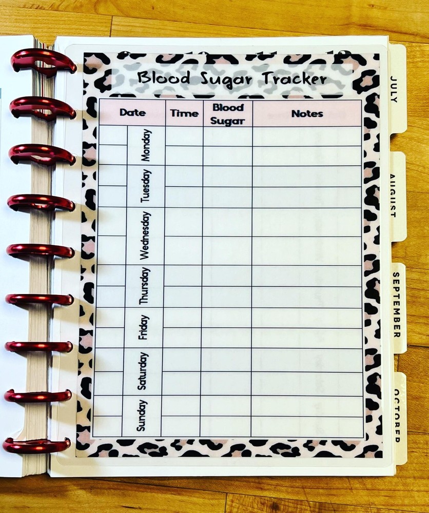 Blood Sugar Tracker Dashboard Insert for use with Classic HAPPY Planner~